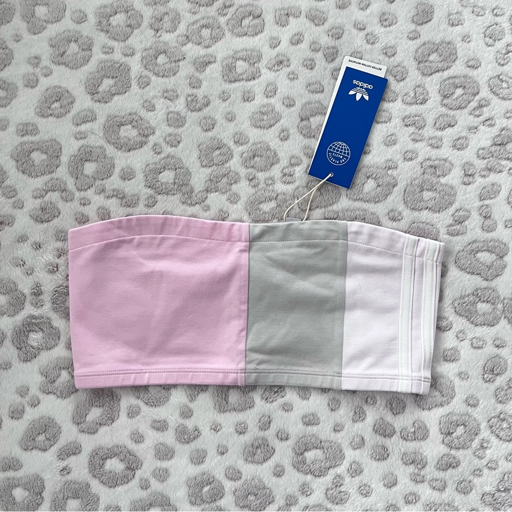 adidas pink and white colorblock strapless bandeau